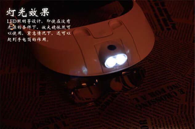 Headlamp Head-Mounted 2 LED Lamp Light Jeweler Reading Magnifying Glass Loupe
