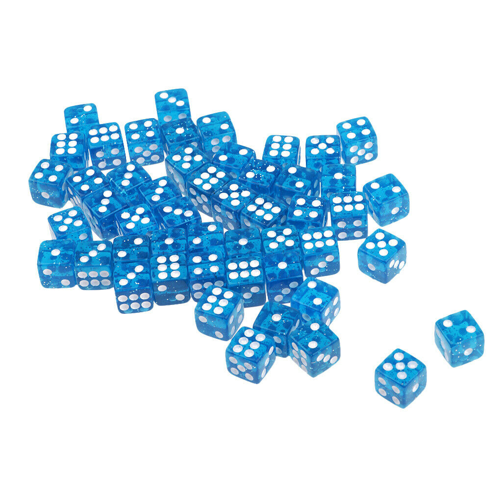 Set of 50 Six Sided Translucent RPG D6 12mm Dice - Blue with White Pips