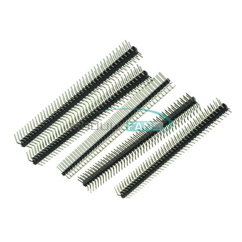 5PCS 2 x 40 Pin 40P 2.54mm Male Double Row Right Angle Pin Header Strip