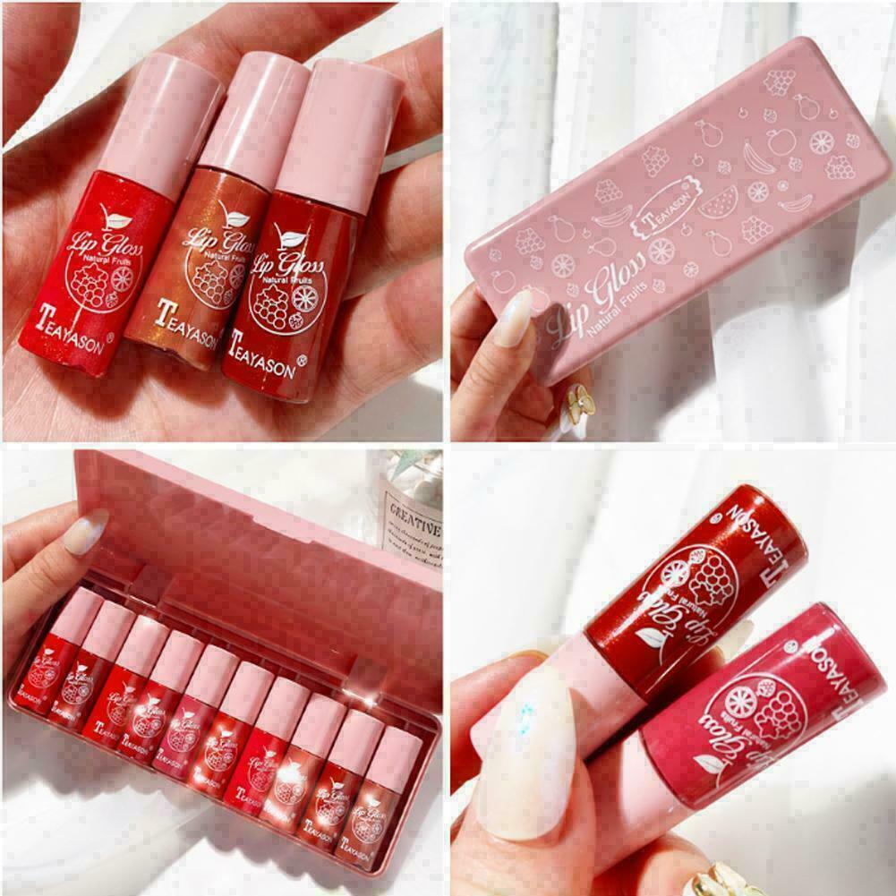 10pcs/set Pearlescent Lip Gloss Liquid Lip Glaze Moisturizing mn T6L3