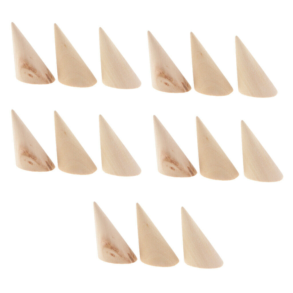 15pack Finger Cone Shape Ring Display Jewelry Holder Organizer Wood Showcase