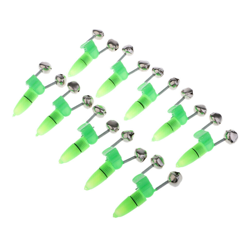10Pcs Night Fishing Rod Tip LED Light   Bite Double Alarm Bells