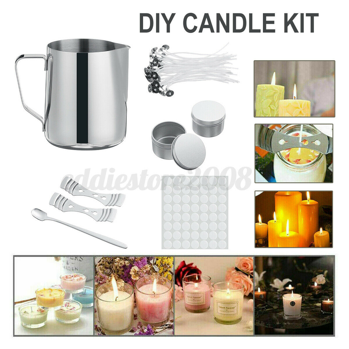DIY Candle Making  Candles Craft Tool Set Pouring Pot Wicks Wax Mould   â˜ª