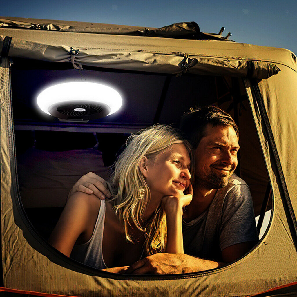Portable Tent Fan with Light Hanging Camping Lantern Traveling USB Personal
