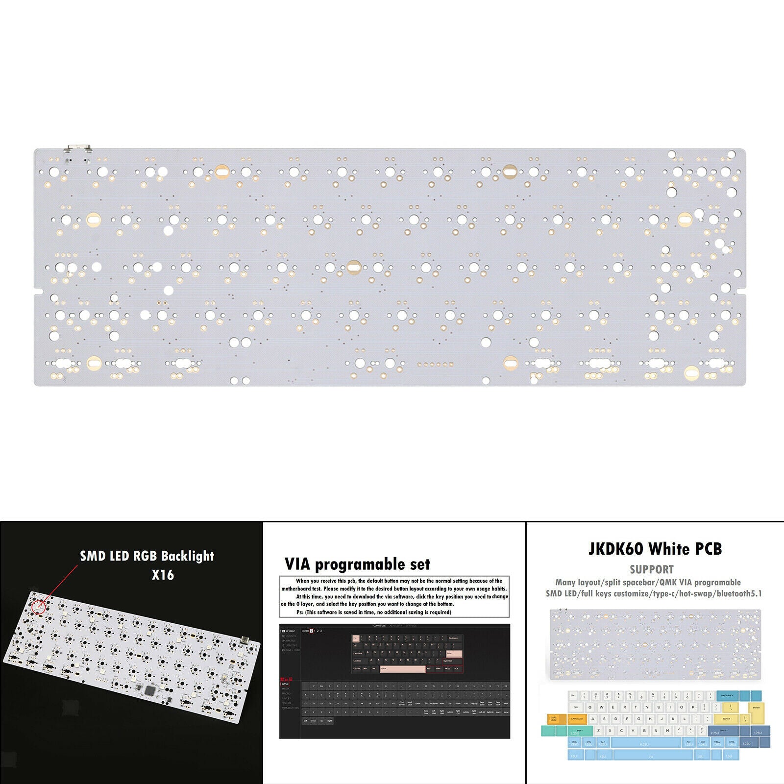 RGB PCB Circuit Board GH60 60% White for XD60 64 68 DIY Customized Kit