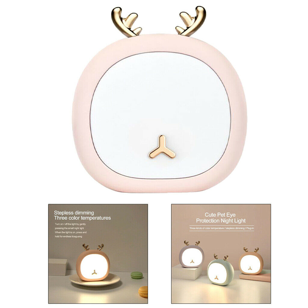 Cute Night Light Animal Nursery Lamp Recharging Gift for Children Pink Deer