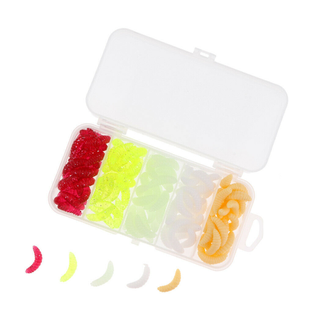 125Pcs Fishing Lure Maggot Grub Soft Lure Baits False Worms Beige