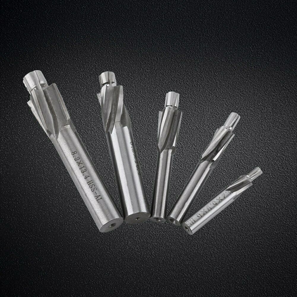 M3-M8 5 Piece of Pilot Slot Drill Tool for End Mills with 4-Blade Countersink
