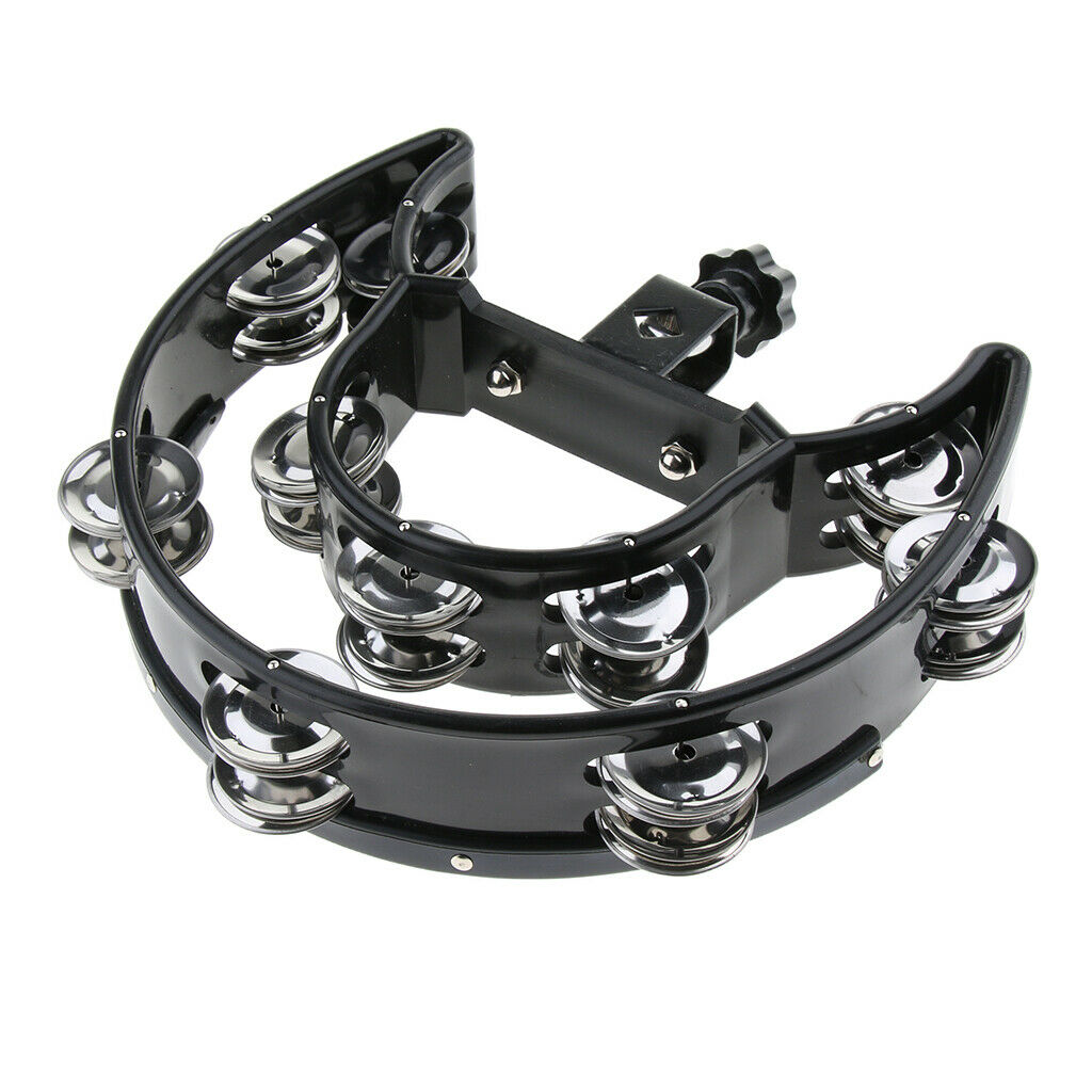 Black Plastic Double Row Jingles Tambourine Hand Percussion for Carnival KTV