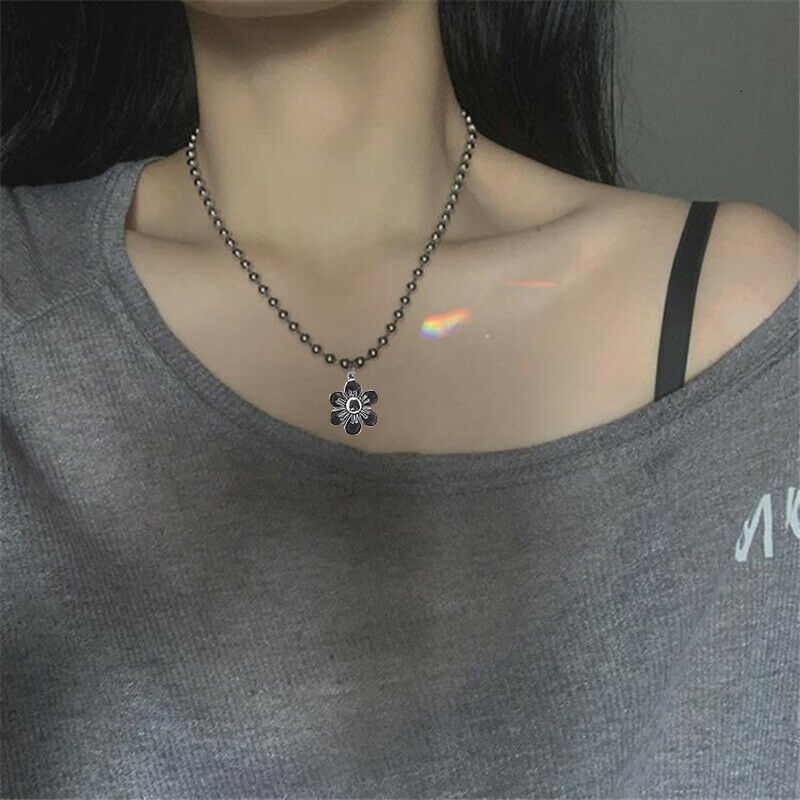 Hip-hop Choker Alloy Flower Beads Necklace Women Gothic Streetwear Jewelry Gi DD