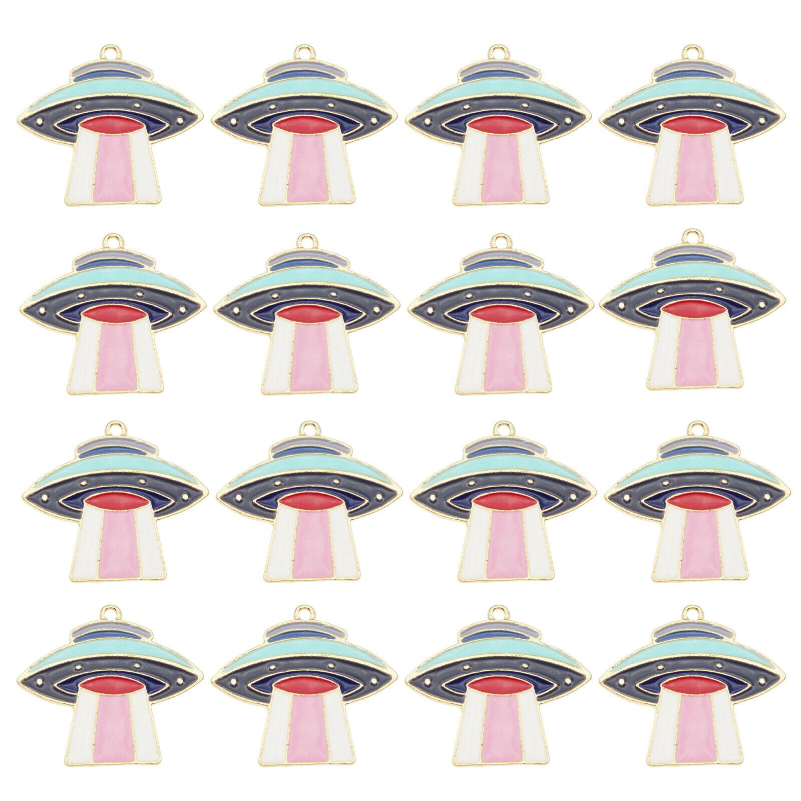 6pcs 30X26mm Colorful Enamel Alloy Space UFO Pendant Charms Jewelry DIY Crafts