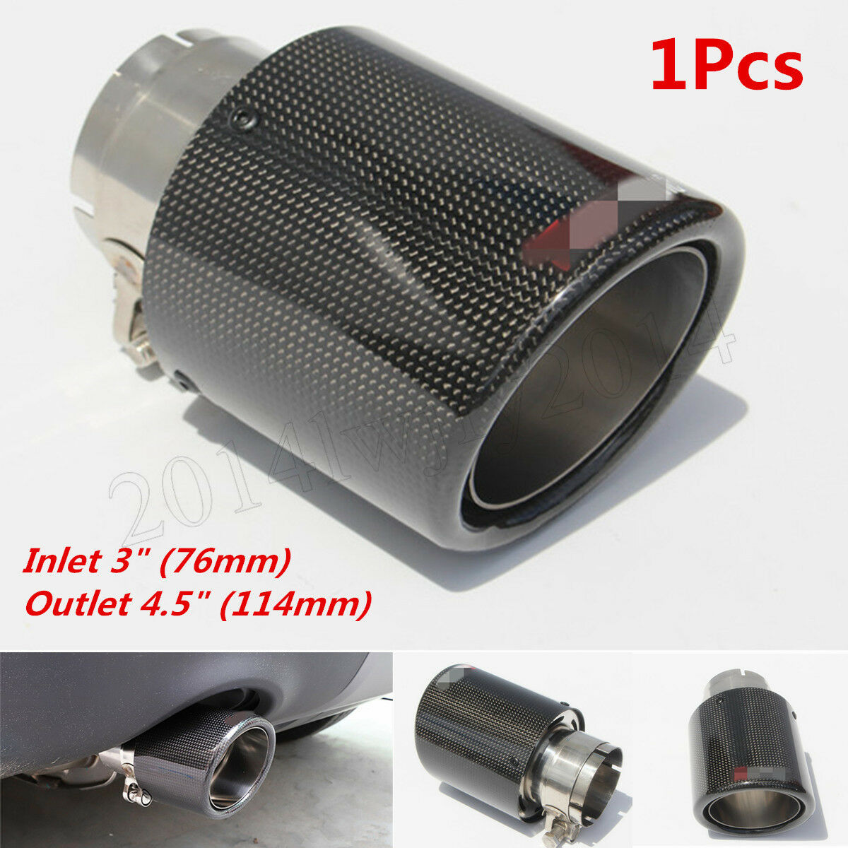 Inlet 3" 76mm Outlet 4.5" 114mm Carbon Fiber Glossy Exhaust Tips Muffler Pipe