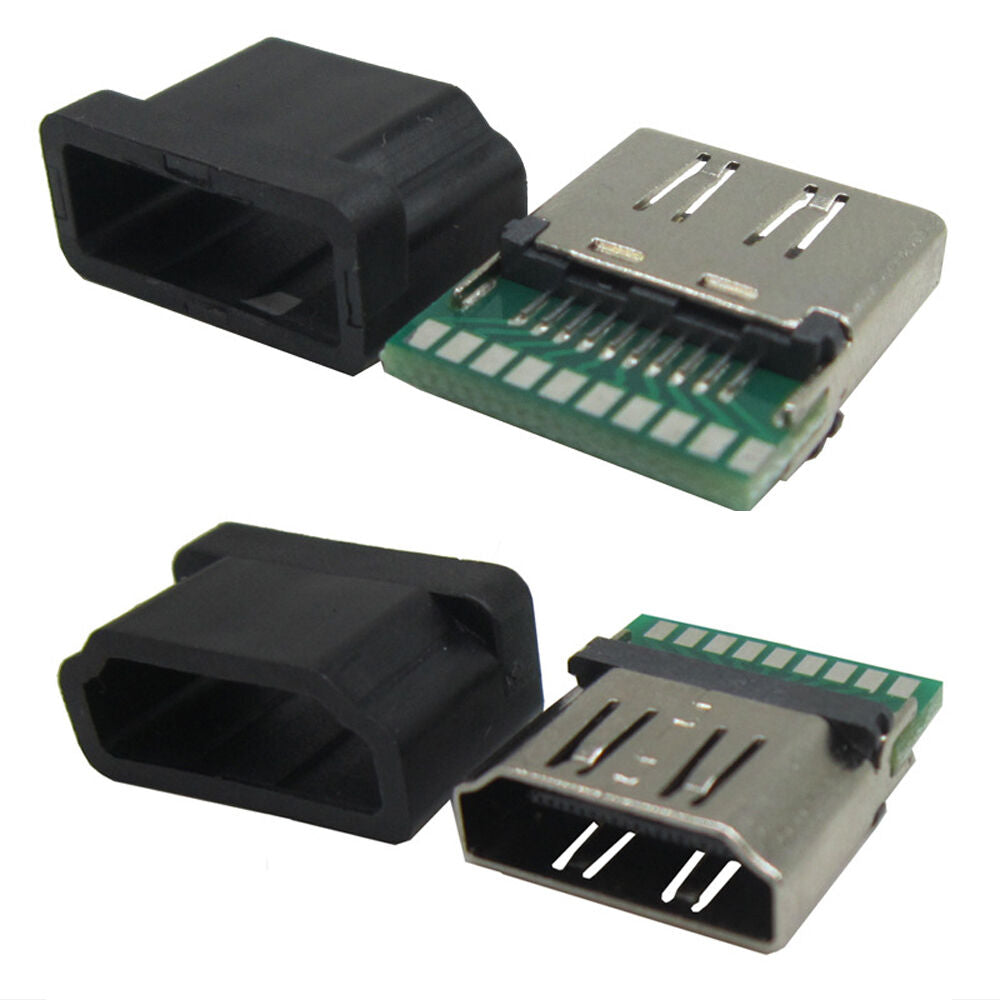 4pcs HDMI 19pin Female Socket with Breadboard Black Plastic Moulded Housing