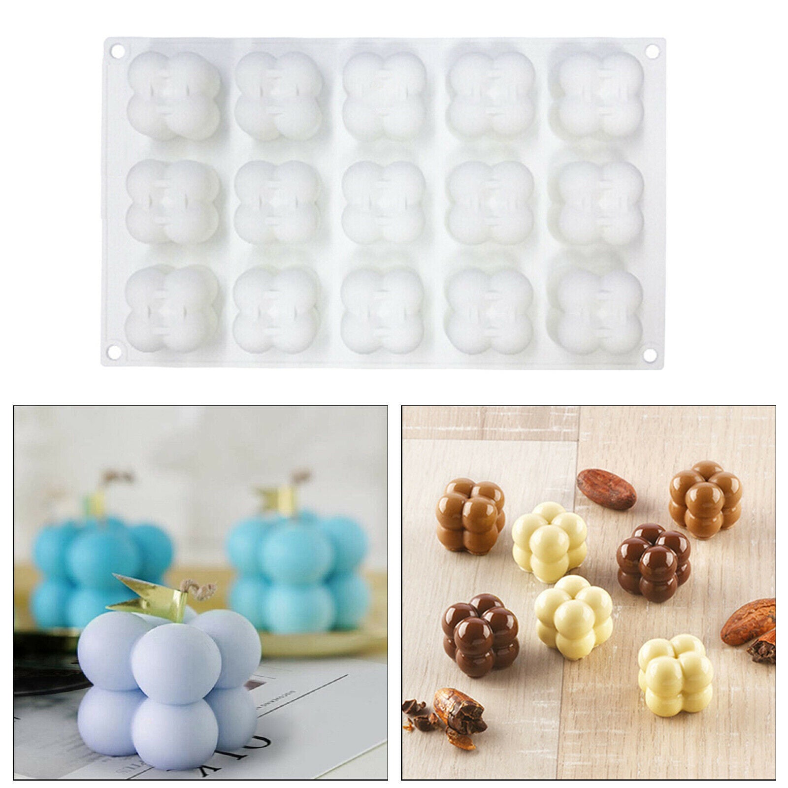 15-in-1 Silicone Candle Mold Mini Bubble Cube Ball Design for Candles DIY Crafts