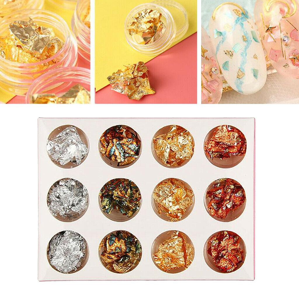12Color Nail Art Glitter Foil Slice Sequins Paper Stickers Makeup Uv Gel Polish