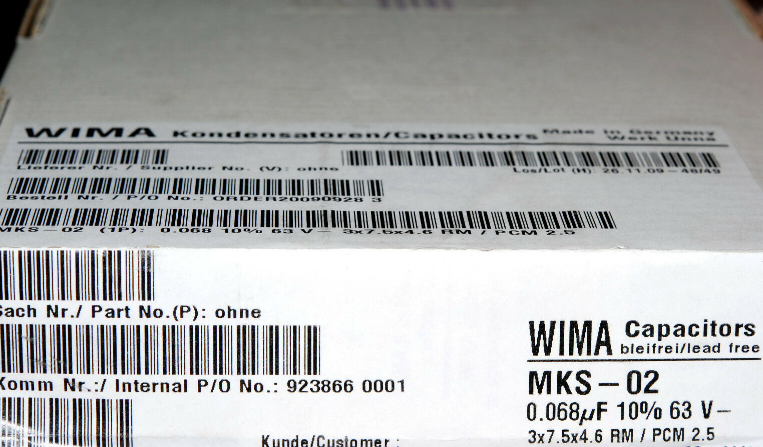 10pcs-WIMA MKS02 0.068uF (68nF) 63V 10% pich:2.5mm Capacitor MKS0C026800C00KSSD