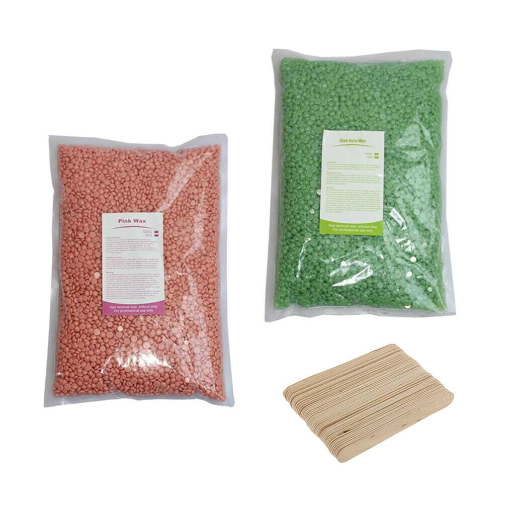 2Pcs Depilatory Hard Wax Beans Waxing Back Painless Hair Removal w/ Spatulas
