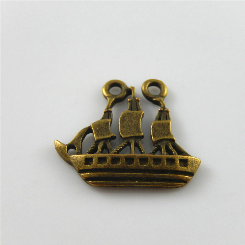 30 PCS Retro Bronze Sail Boat Pendant Alloy Ship Charm Nautical Jewelry 24*22mm