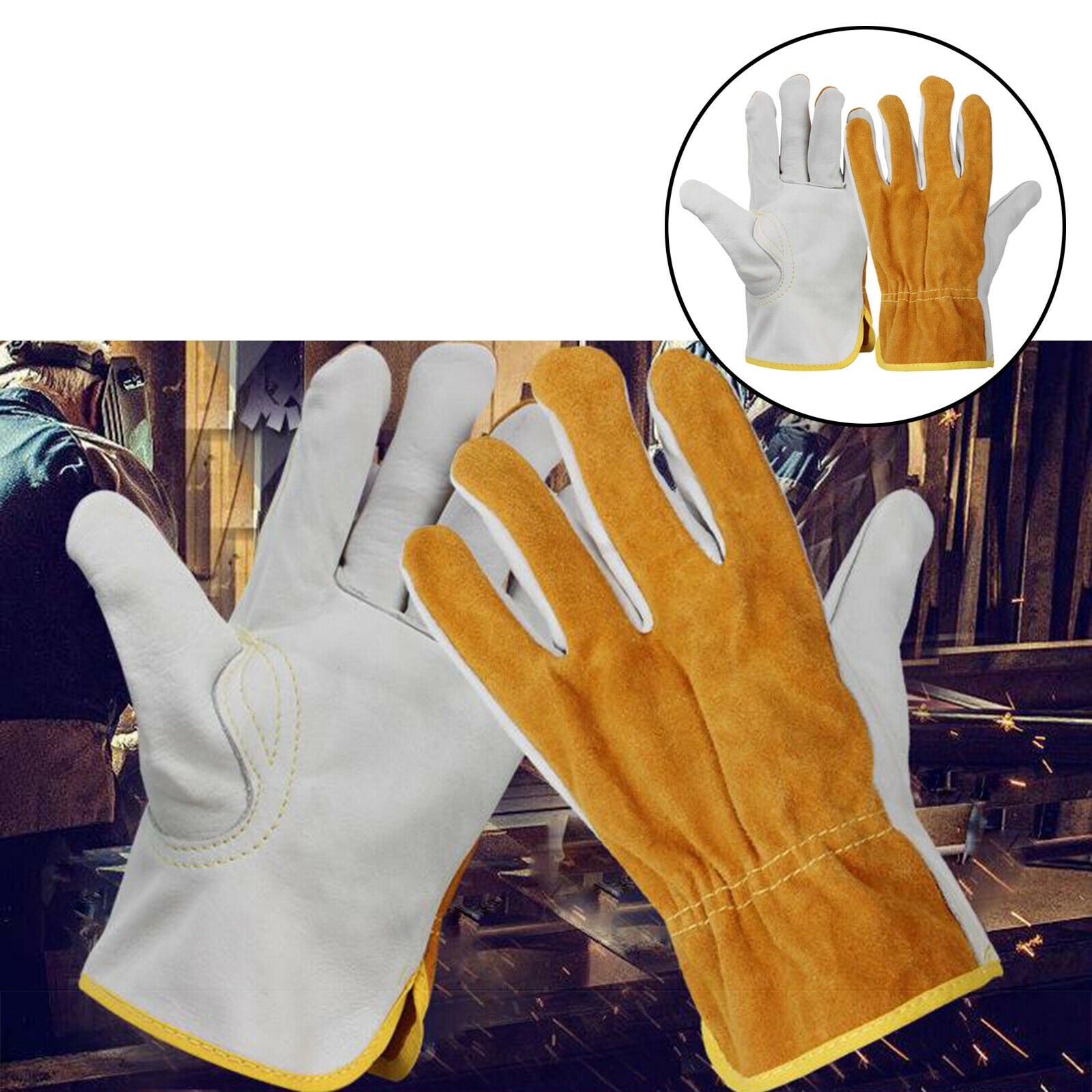 2xCowhide Welding Gloves Unisex Working Welding Safety Gloves BBQ Gloves