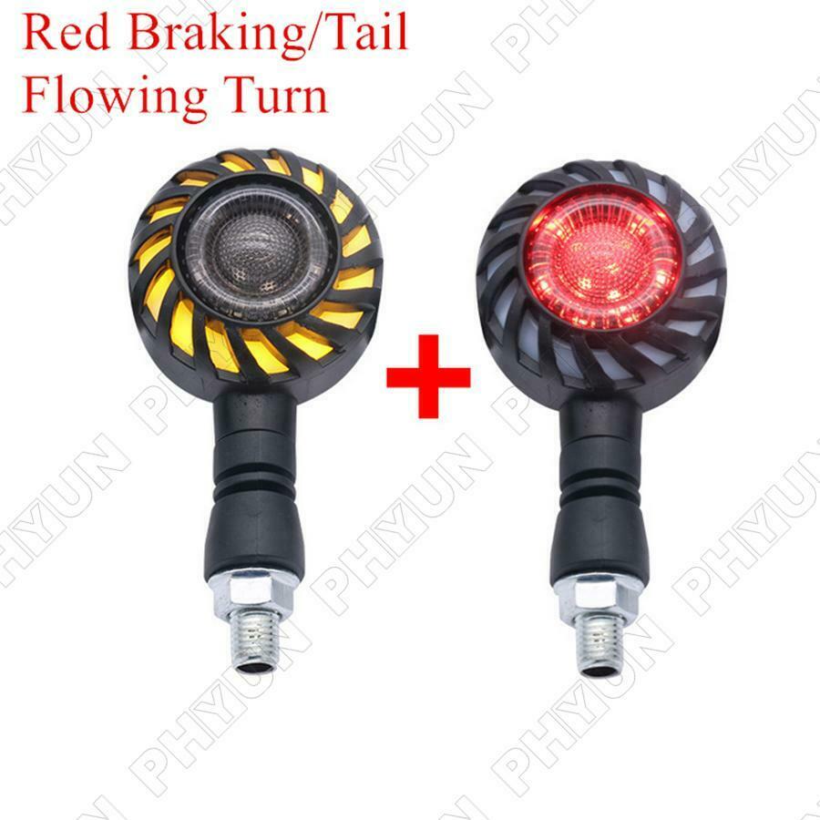 2x Motorcycle Turn Signal Lights Red DRL Lamps Water Flowing Rotating Universal