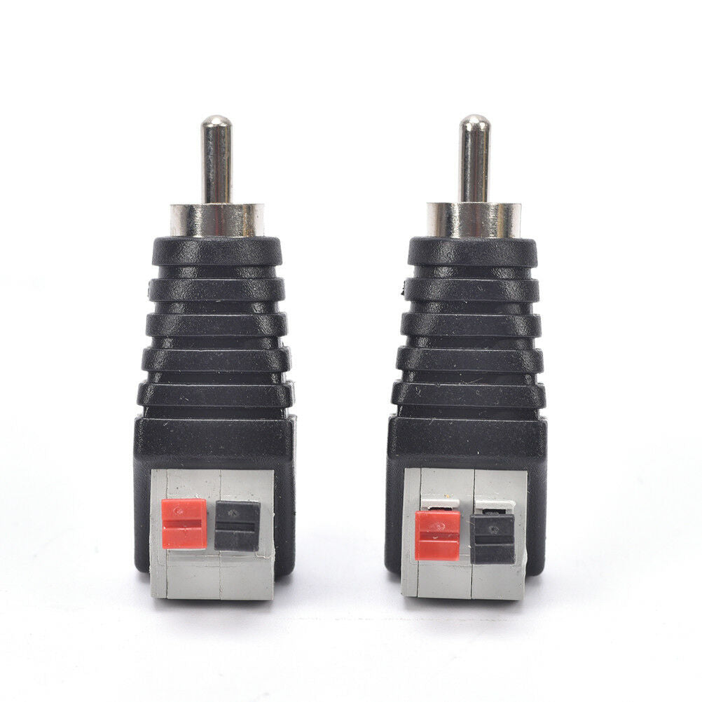 2x Speaker Wire A/V Cable to Audio Male RCA Connector Adapter Jack Press Plu  Tt