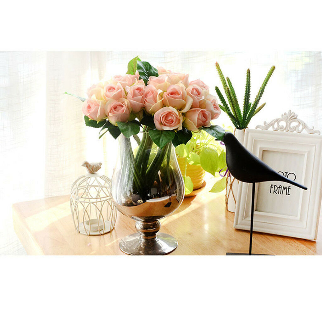 Artificial Roses Table Vase Arrangement Simulation Hand Tied Bouquet Pink