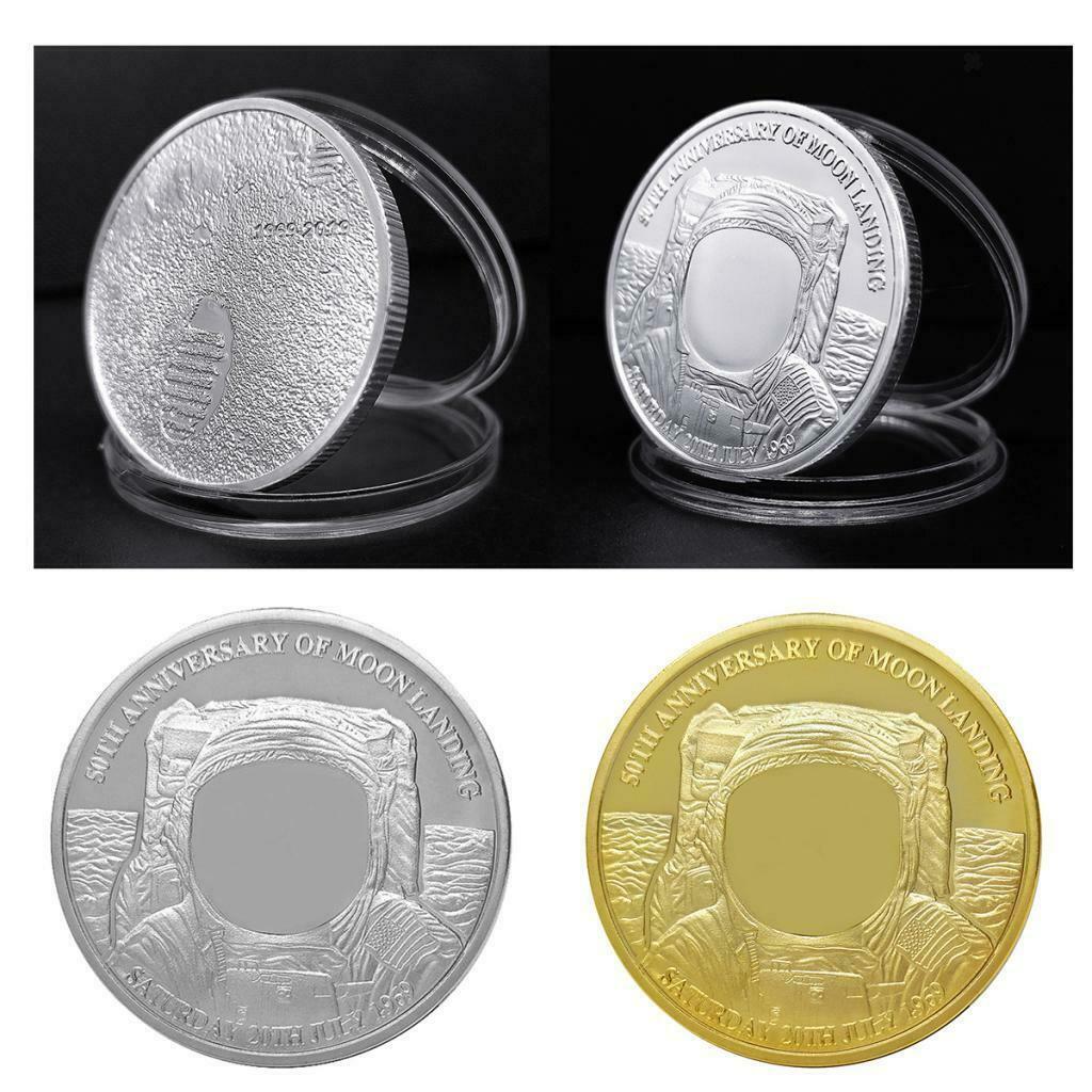 2x 40mm Plated Commemorative Coin Moon Anniversary Keepsake Collectibles