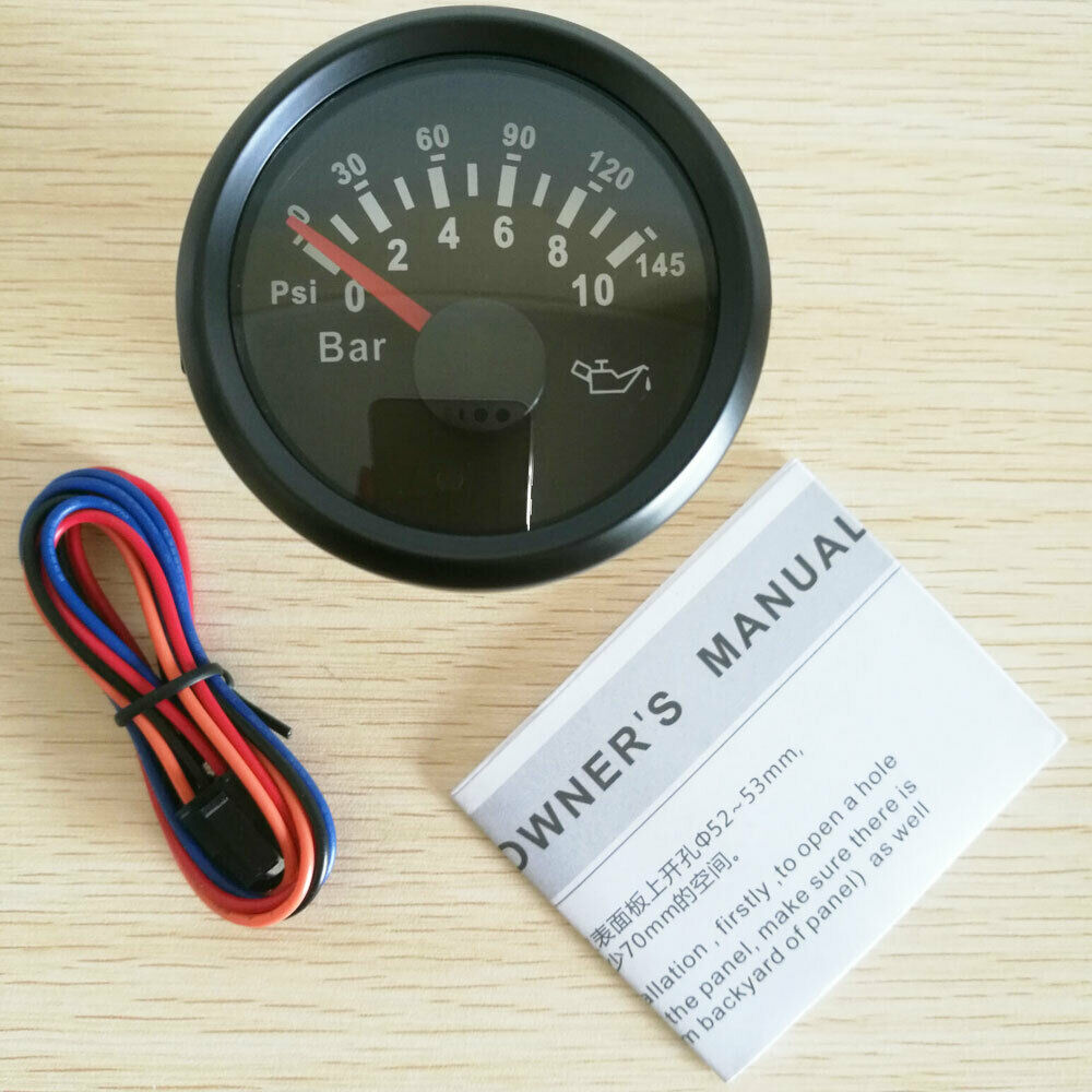 52mm oil pressure gauge with sender 10-184ohms 9-32V for auto marine truck black