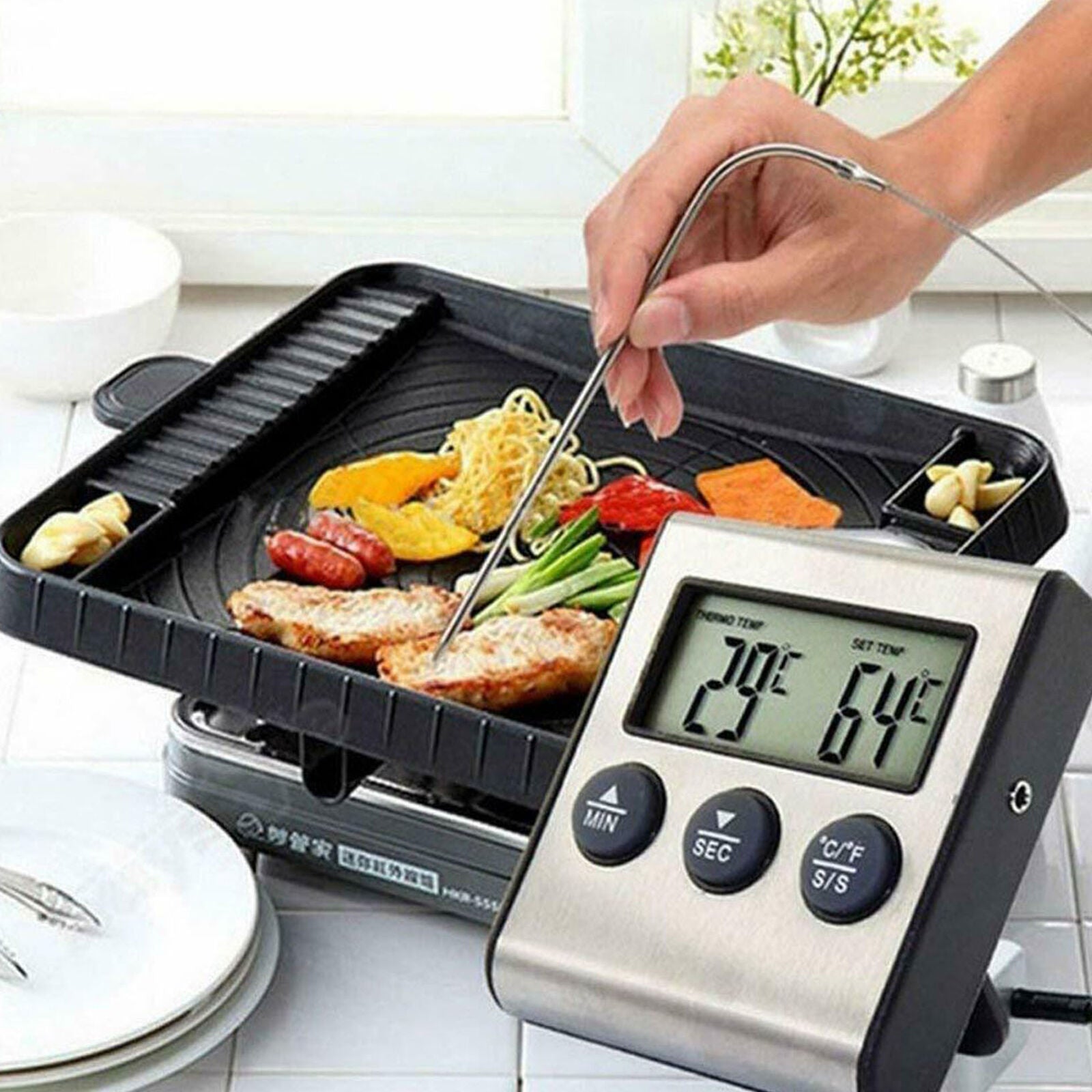 Remote Digital Cooking Meat Thermometer with Probe For Grill Oven BBQ Timer