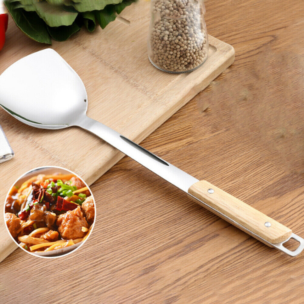 2pack Chinese Stainless Steel Soup Spoon Ladle Wok Spatula Cookware Tools