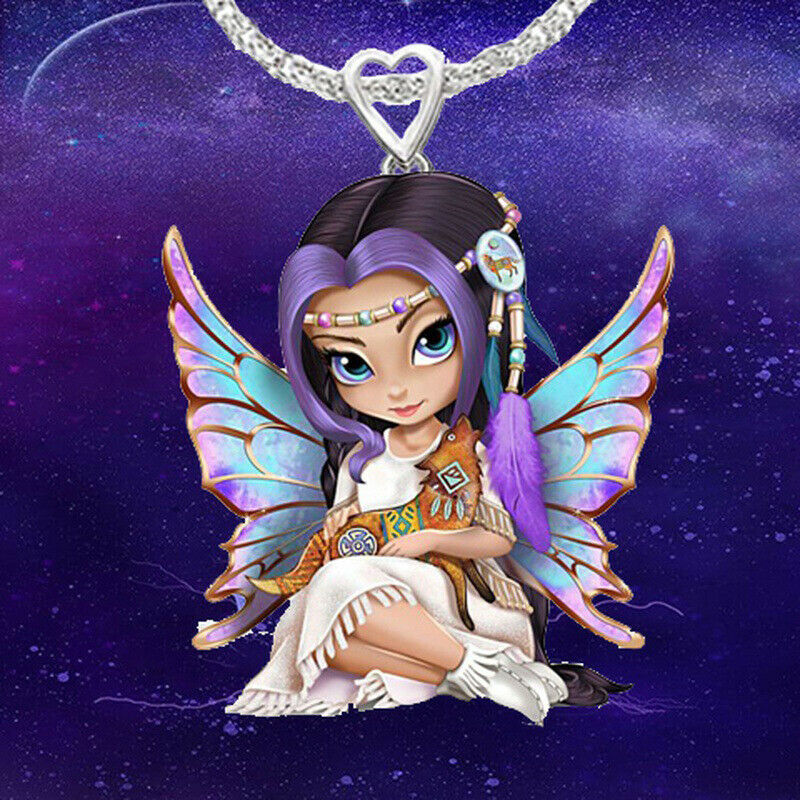 Fashion Angel Princess Crystal Peach Heart Charm Pendant Necklace Jewely Gi Rf