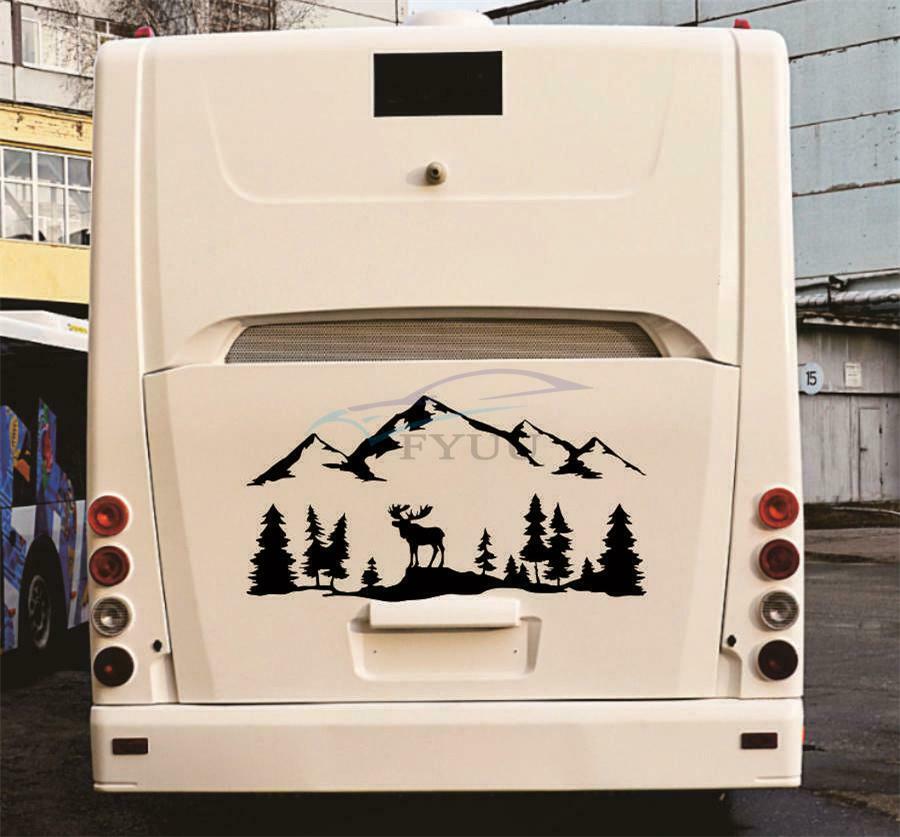 1 Piece 120cm×62cm Vinyl Moose Forest Mountain Graphic Decals For SUV RV Camper