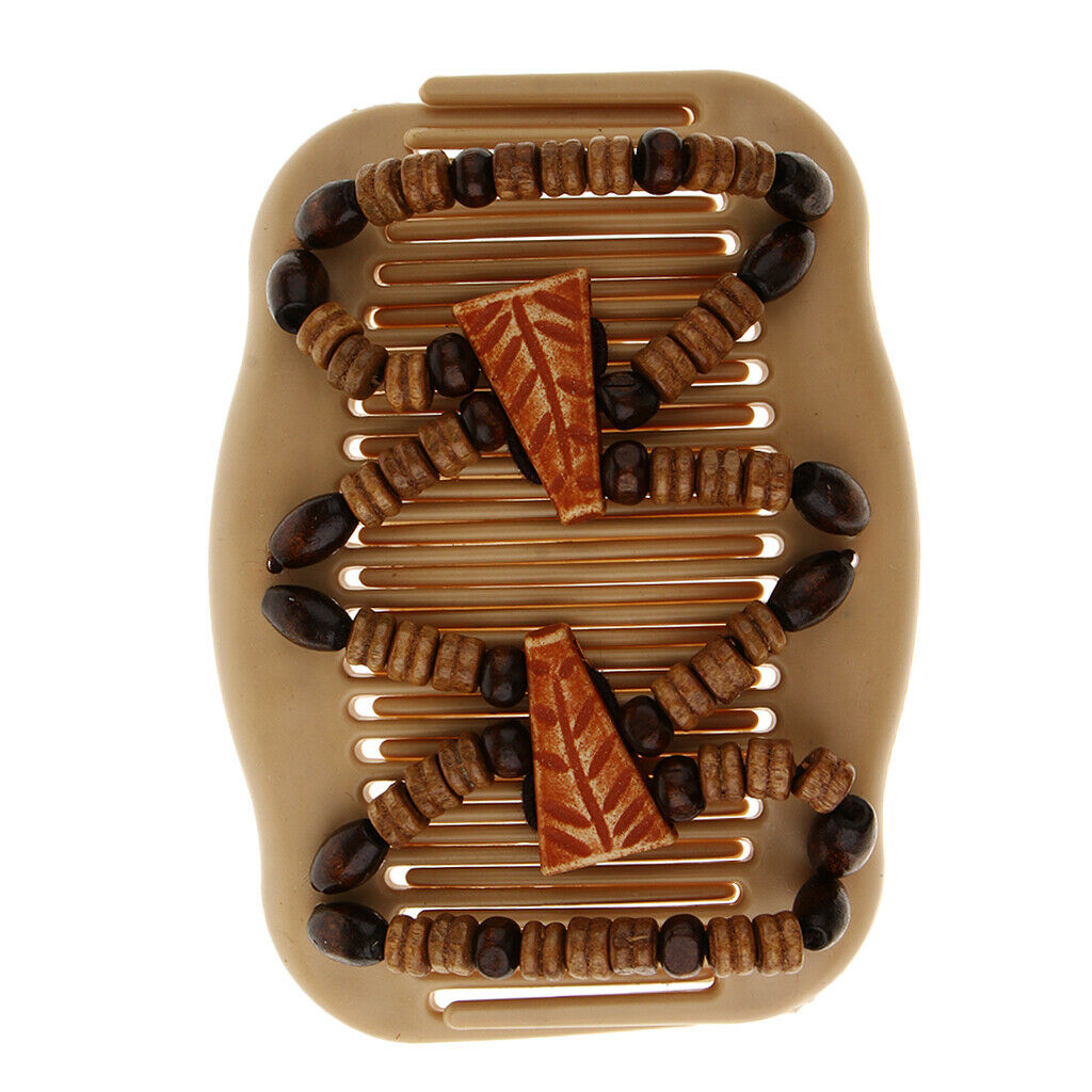 Women Double Hair Combs Stretchy Wooden  Beads Clip Updo Hairstyle