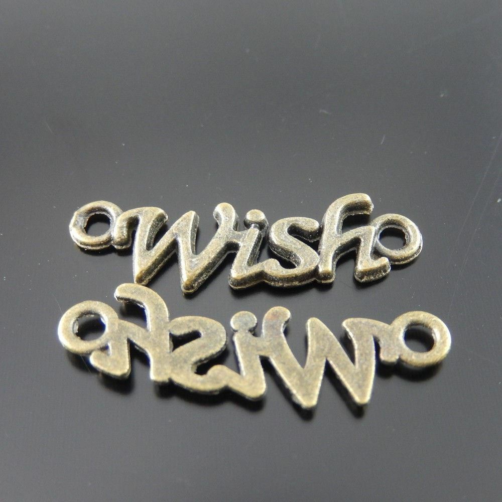 30 pcs Antiqued Bronze Color Alloy Wish Connector Charm Bracelet Pendant 22x7mm
