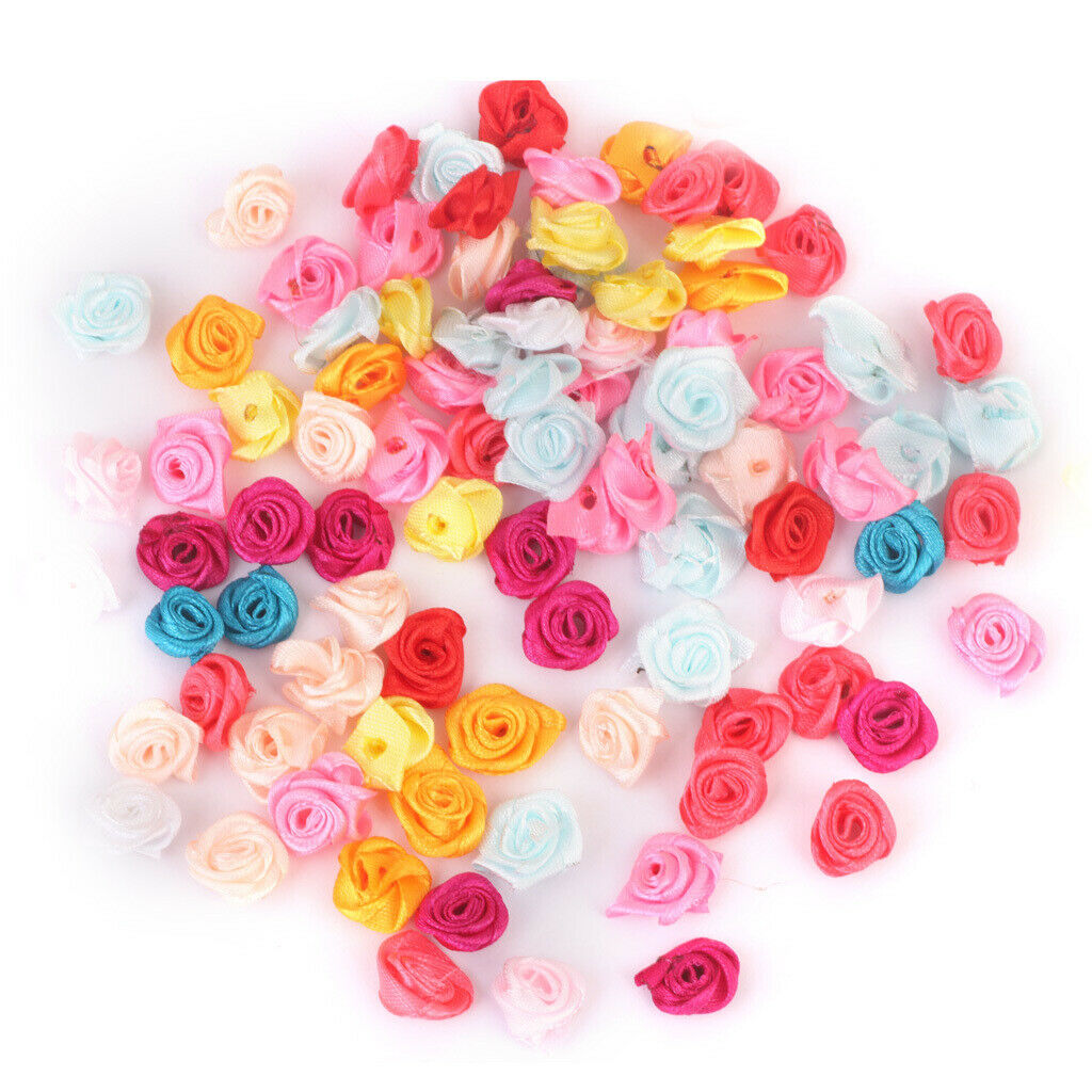 480pcs Mixed Colour Satin Ribbon Rose Flower Wedding Appliques Sewing Decor