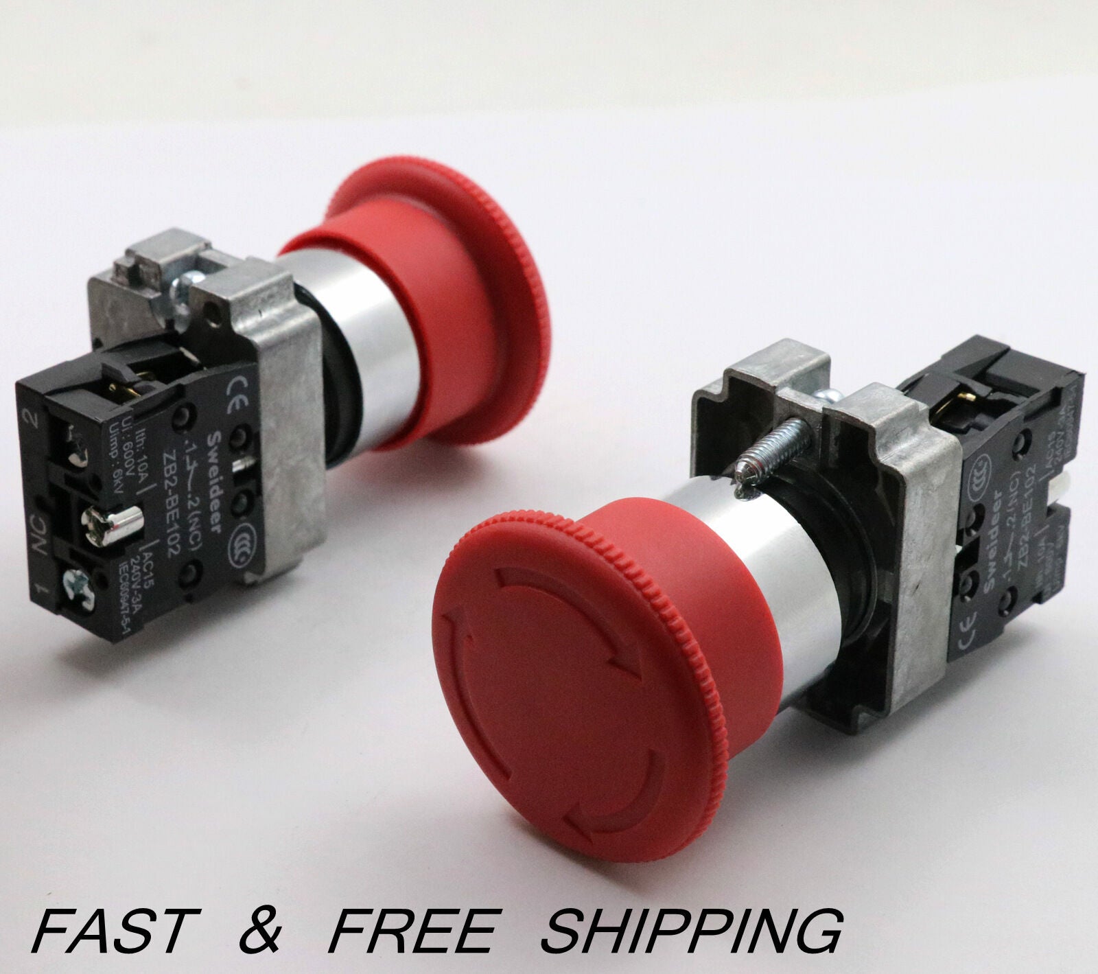2PCS Emergency Stop Switch Red 600V 1 NC 10A Contacts  E-stop Twist RelODY_WF