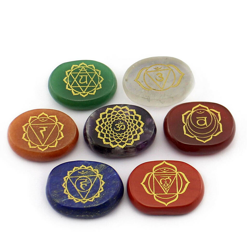 7pcs Engraved Reiki Energy Loaded Crystal Palm Stones Gift