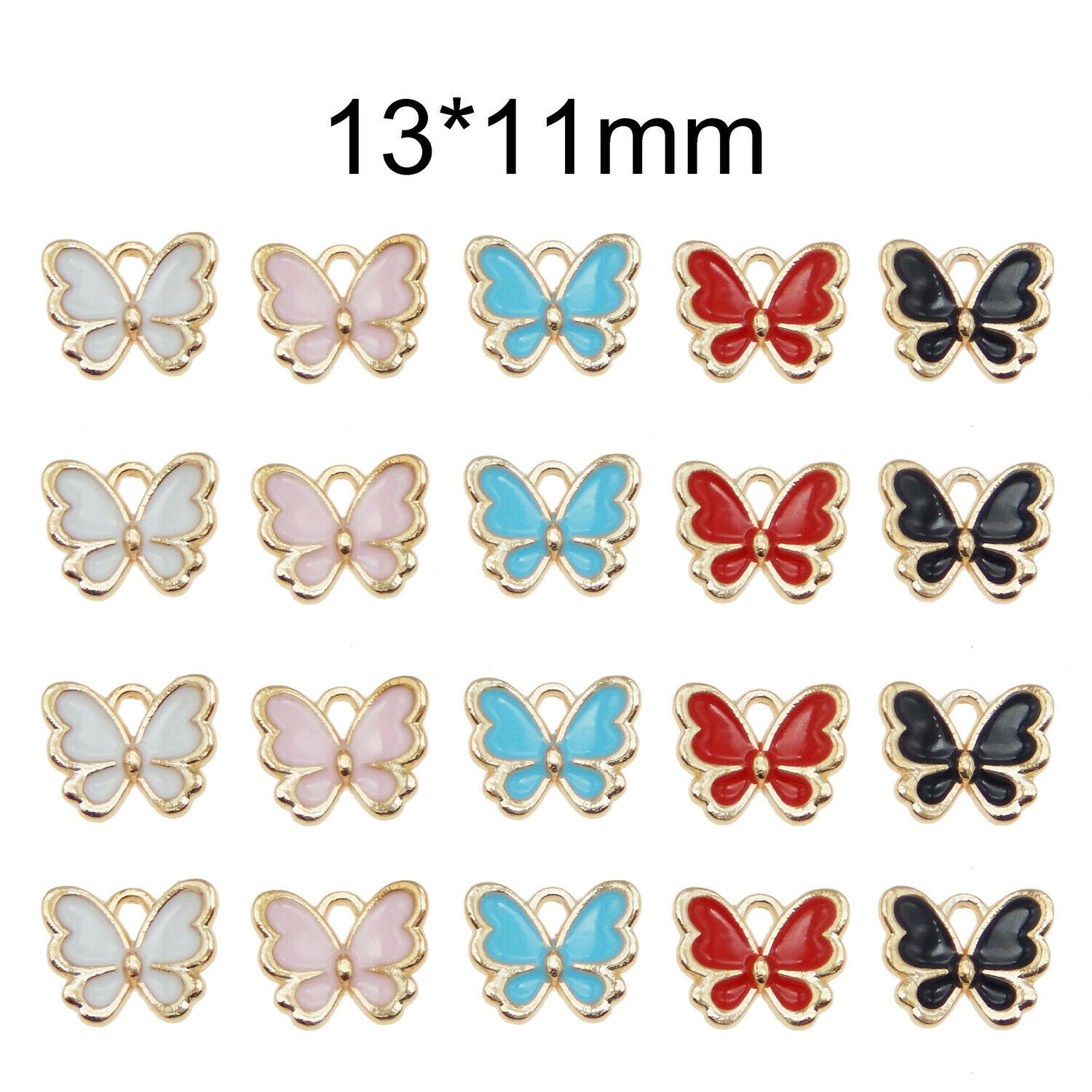 Mixed Color 13x11mm Enamel Butterfly Pendant Charms Jewelry DIY Accessories 40pc