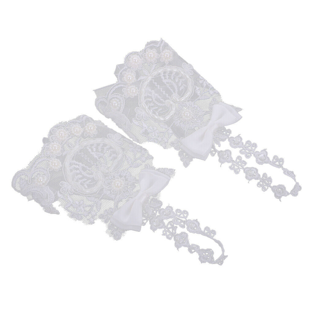Pair Short Wedding Gloves Flower Lace Faux Beads Delicate Accessory Bridal Gown