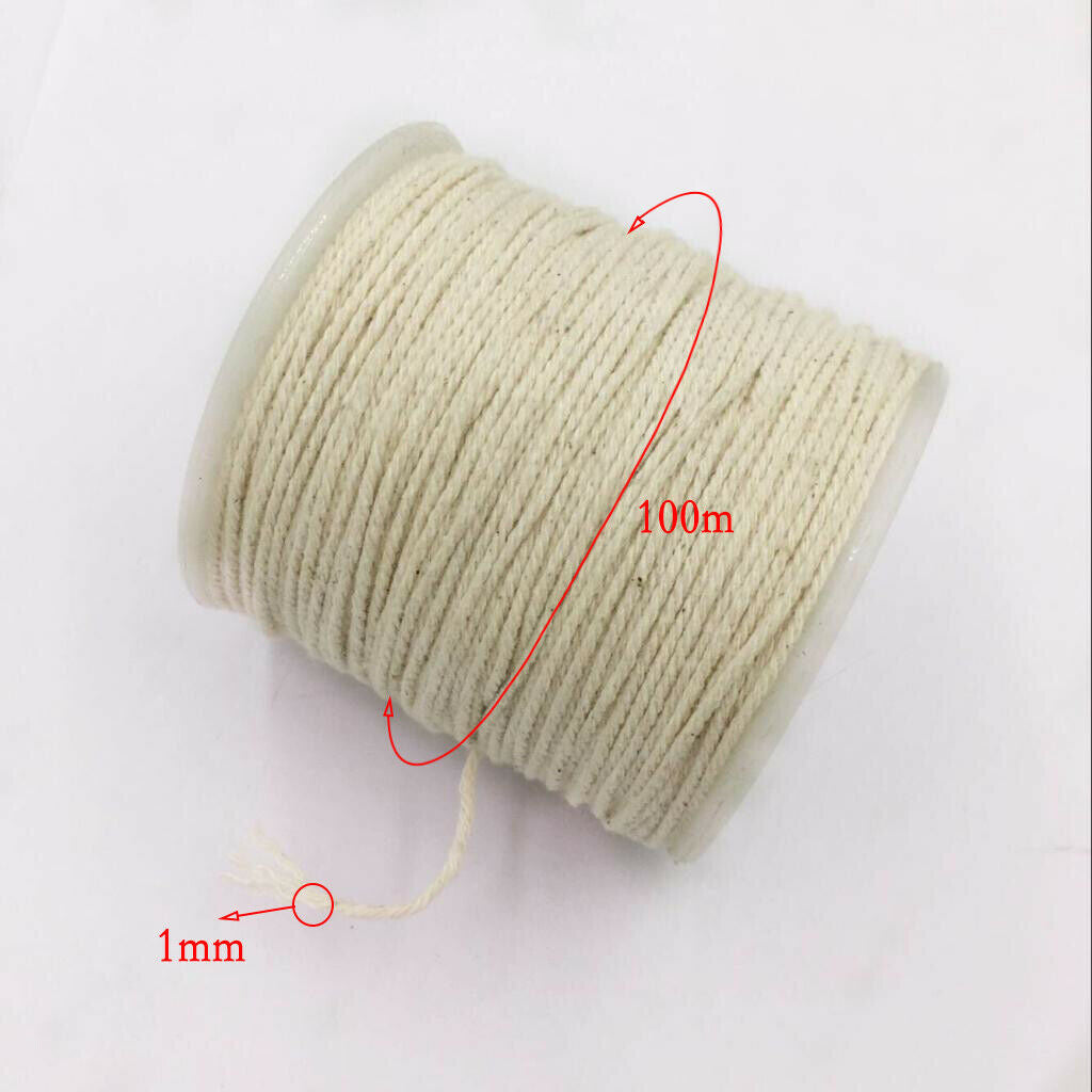 100 Meters Braided Twisted Cord Twine 1mm Cotton Rope Craft  White