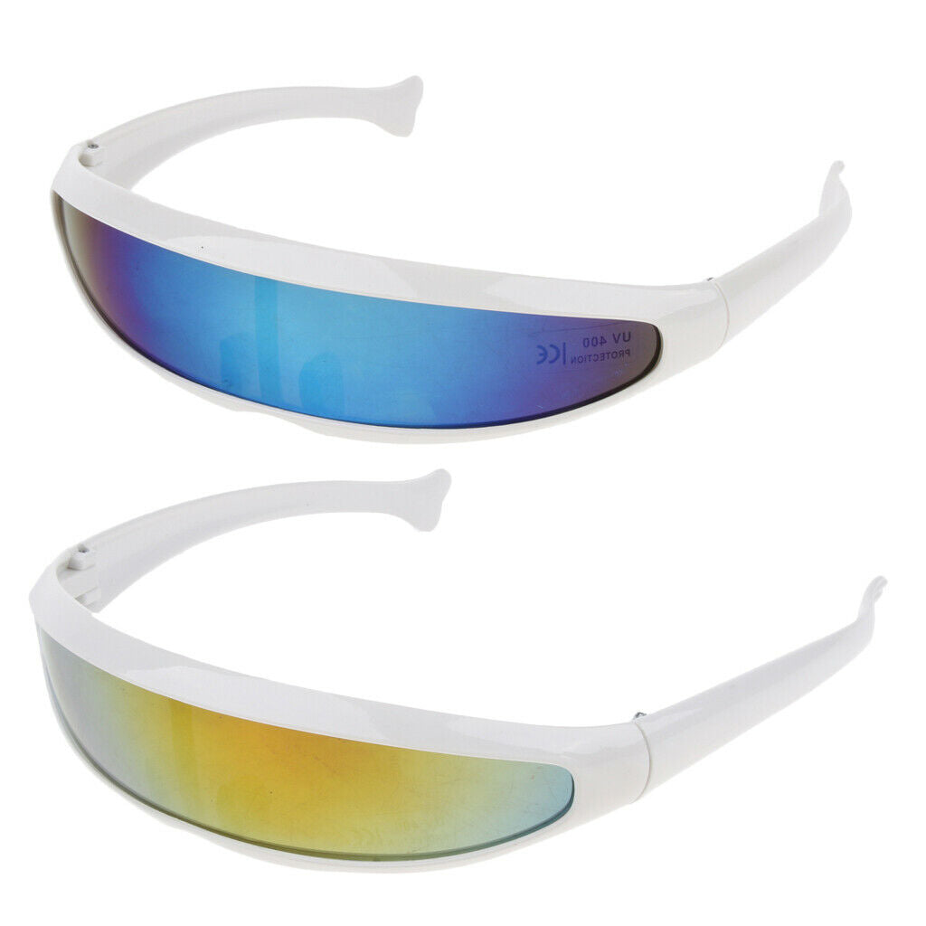 2PCS Futuristic Narrow Mirrored Visor Sunglasses Space Alien Robot Glasses