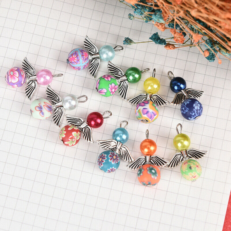 10Pcs Mixed Polymer Clay Dancing Angel Wings Charms Pendant DIY Jewelry Findi SJ