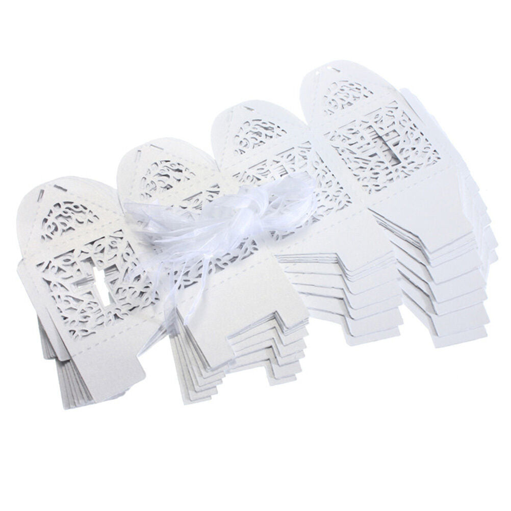 10x Cross Hollow Wedding Party Paper Favor Candy Boxes With Ribbo.l8