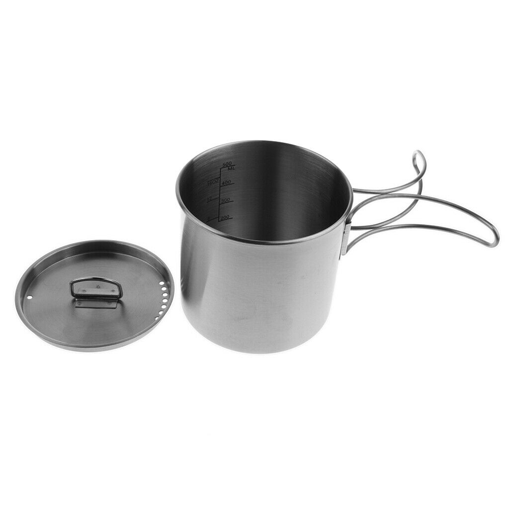 500ml Outdoor Drinking Soup Cooking Cup Pot Bowl Coffee Mug with Handle
