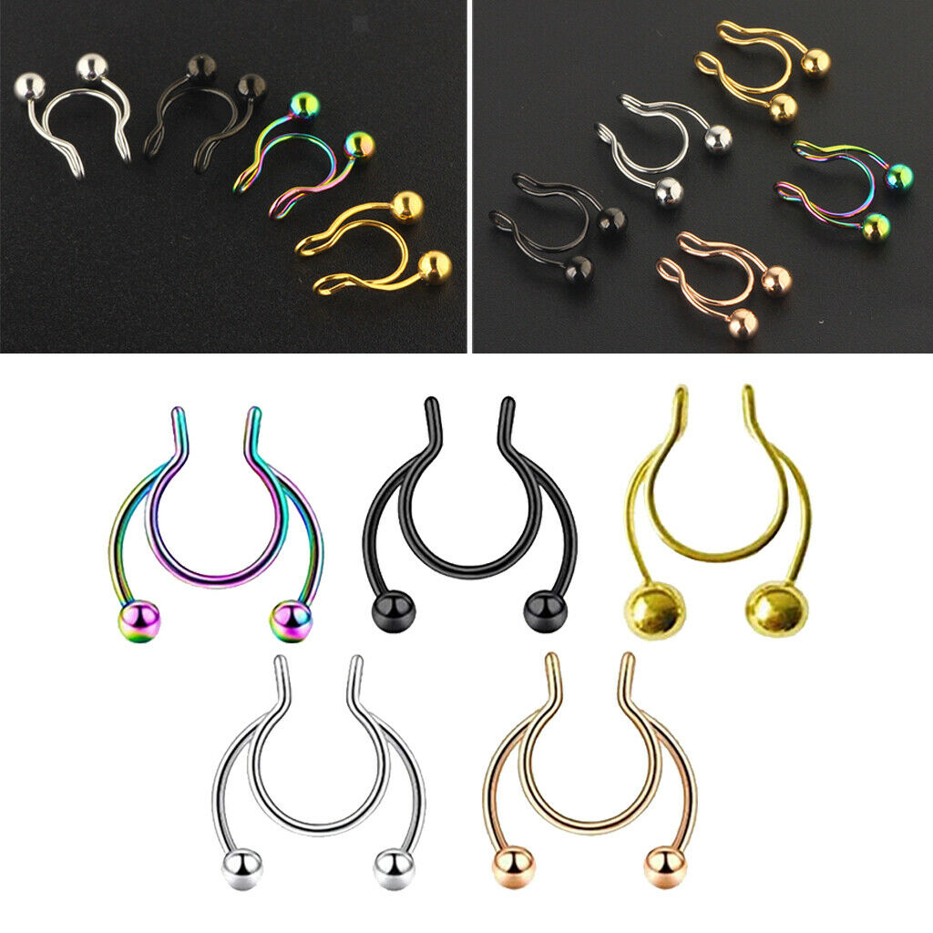 5pcs Nose Ring No Pierce Septum Rings Body Jewelry Fashion Girl 20G 8mm
