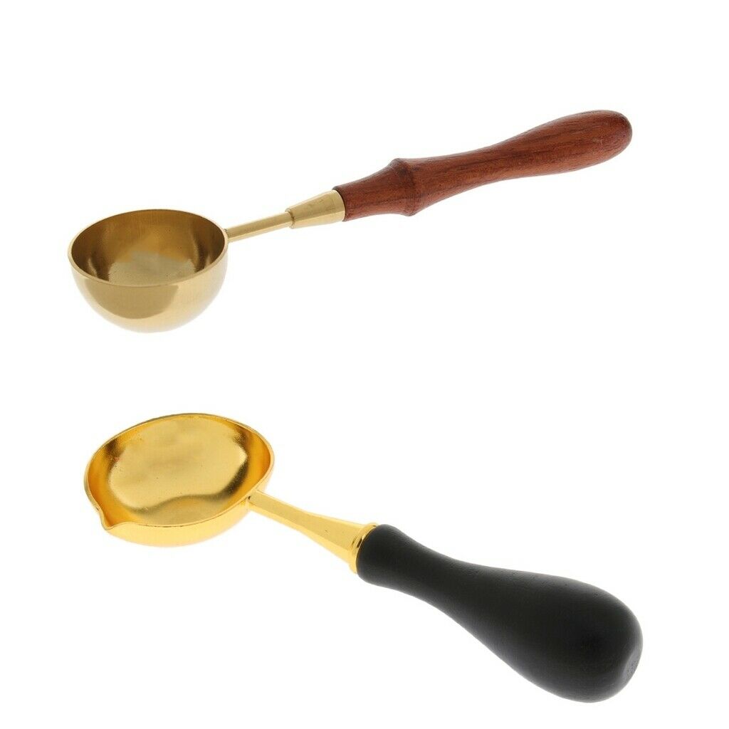 2pcs Seal Wax Sticks Wood Copper Melting Spoon Furnace Tool Sealing Kit