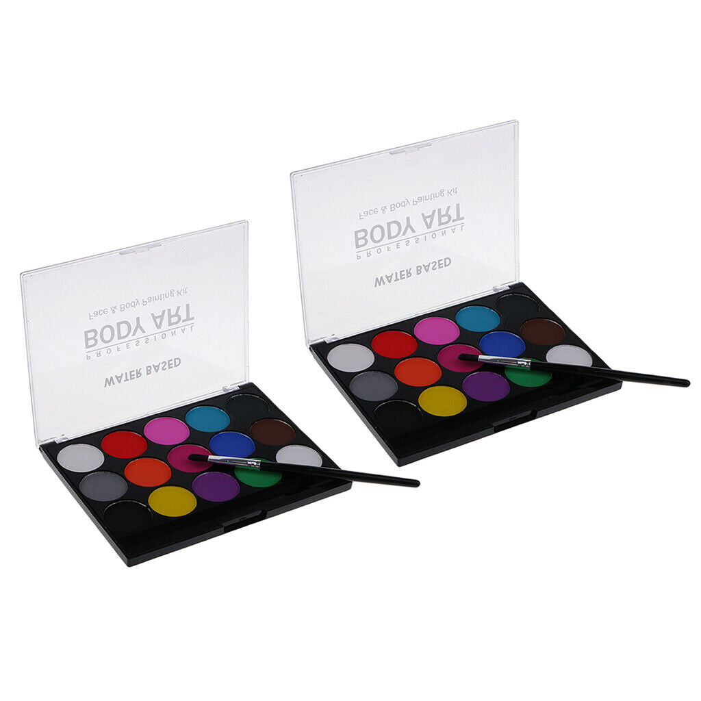 2Pcs Face Painting Kit Face & Body Paint 15 Colors Faces Palette Paint Brush