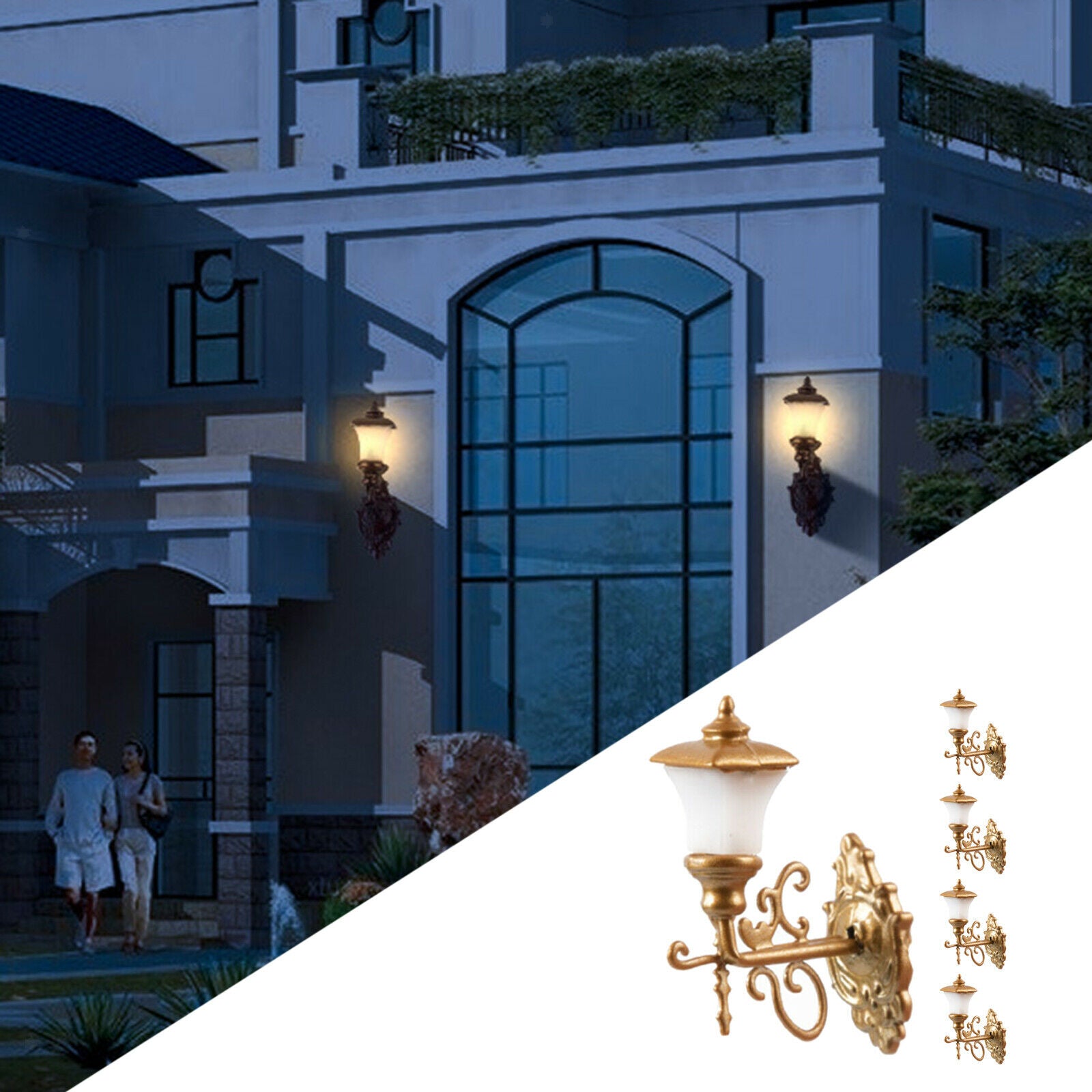 5pcs 1:87 HO Scale Wall Lights Garden Micro Building Architecture Golden