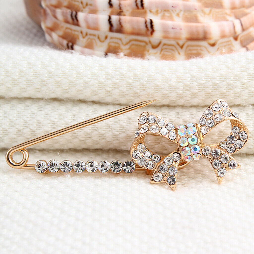Lovely Crystal Butterfly Bowtie Safety Pin Scarf Coat Gown Pin Men Women