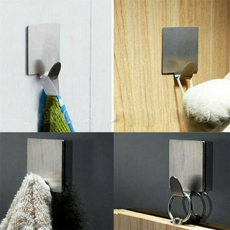 6PCS Stainless Steel Adhesive Home Kitchen Wall Door Stick Holder Hook Hanger